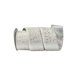 4"x5Y WHITE/ SILVER FAUX SNOW WITH GLITTER WIRED RIBBON