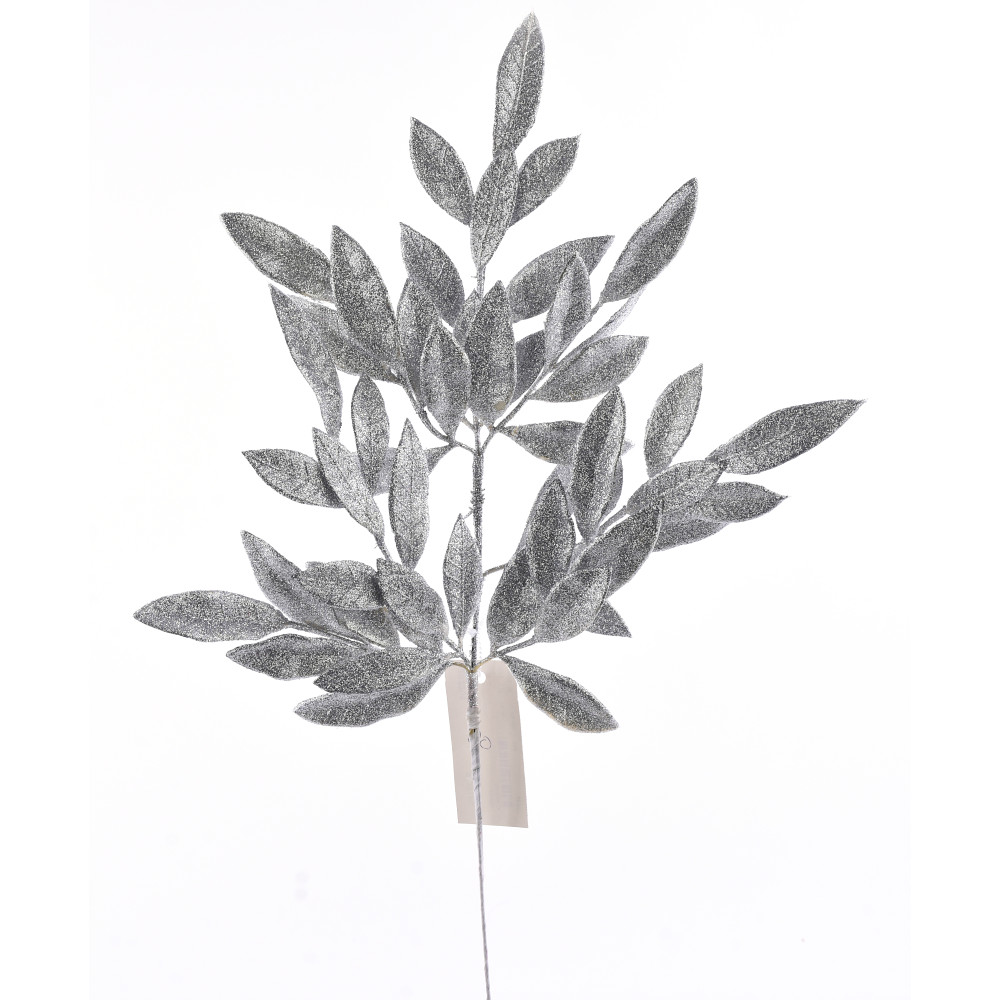 23" SILVER GLITTER BAYLEAF SPRAY