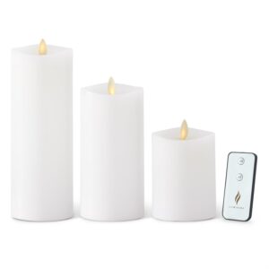 WHITE INDOOR WAX LUMINARA FLAMELESS PILLAR CANDLES WITH REMOTE - SET OF 3 CANDLES