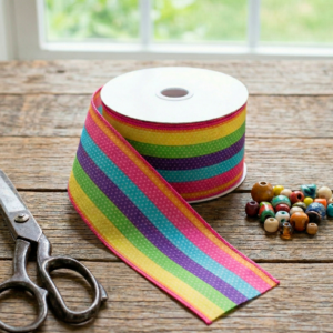 2.5"x10Y RAINBOW STRIPED WIRED RIBBON