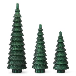 DARK GREEN GLASS TIERED TREES - SET OF 3