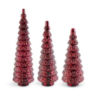 DARK RED GLASS TIERED TREES - SET OF 3
