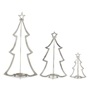 SILVER METAL TREE CANDLEHOLDERS - SET OF THREE