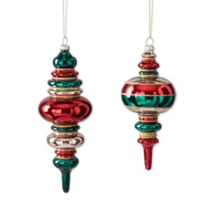 RED /GOLD /HOLIDAY GREEN GLASS FINIAL ORNAMENT