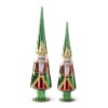 RED/ GREEN NUTCRACKER GLASS CONE TREES - SET OF TWO