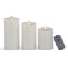 WHITE INDOOR WAX LUMINARA FLAMELESS PILLAR CANDLES WITH REMOTE - SET OF 3 CANDLES