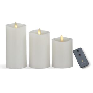 WHITE INDOOR WAX LUMINARA FLAMELESS PILLAR CANDLES WITH REMOTE - SET OF 3 CANDLES