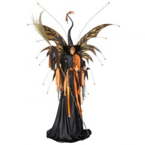 56" ORANGE/ BLACK RESIN & FABRIC HAUNTED WITCH