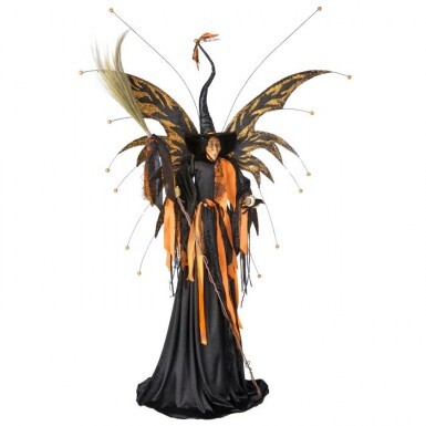 56" ORANGE/ BLACK RESIN & FABRIC HAUNTED WITCH