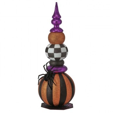 33"H GLITTER SHATTERPROOF HALLOWEEN BALL TOPIARY WITH SPIDER