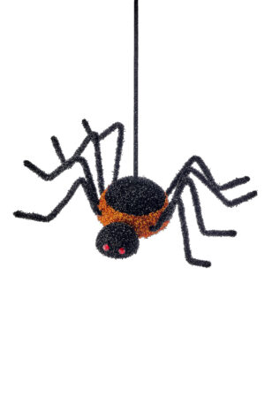 17" BLACK/ ORANGE TINSEL GLITTER SPIDER