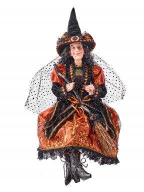 32" ORANGE/ BLACK SITTING HALLOWEEN WITCH