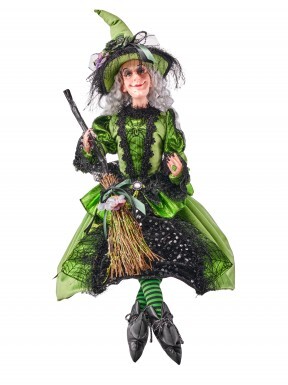 32" GREEN/ BLACK SITTING HALLOWEEN WITCH