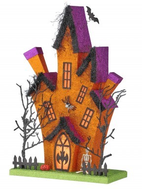 17.5" LED/ BATTERY/ TIMER CARDBOARD HAUNTED HOUSE