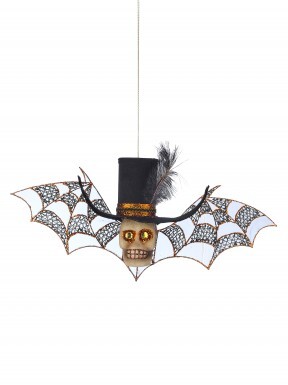19" ORANGE/ BLACK FABRIC HANGING SKELETON BAT