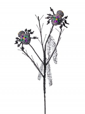 24" ORANGE/ BLACK JEWELED GLITTER SPIDER SPRAY