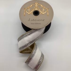 2.5"x5Y WINTER WHITE VELVET WITH CLEAR CRYSTAL JEWEL SIDE TRIM WIRED RIBBON