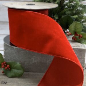 2.5"x10Y RED LUSH VELVET WITH RED DUPION BACK WIRED RIBBON
