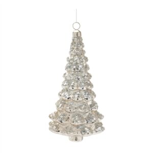 7.25" GLASS PLATINUM BEADED TREE ORNAMENT