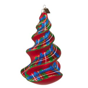 6.25" RED/GREEN/BLUE TARTAN PLAID SPIRAL TREE ORNAMENT