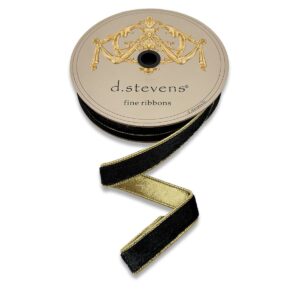 1"x10Y BLACK ICE VELVET WITH METALLIC GOLD BACK WIRED RIBBON