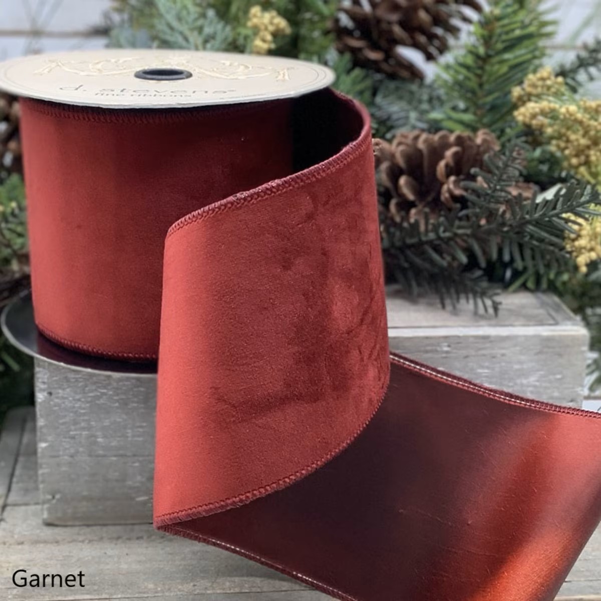 2.5"x10Y GARNET TAFFETA/ VELVET BACKED WIRED RIBBON